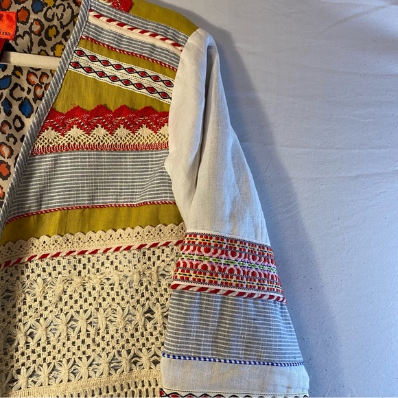 V Christina Boho Linen Jacket 70’s Fringe Prairie Lagenlook Artsy Grannie M, Y2K - Picture 4 of 10